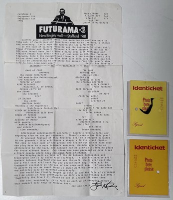 Lot 87 - THE CURE / GANG OF FOUR / FLOCK OF SEAGULLS - ORIGINAL 1981 FUTURAMA FESTIVAL TICKETS AND INFO LETTER.