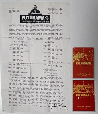 Lot 87 - THE CURE / GANG OF FOUR / FLOCK OF SEAGULLS - ORIGINAL 1981 FUTURAMA FESTIVAL TICKETS AND INFO LETTER.