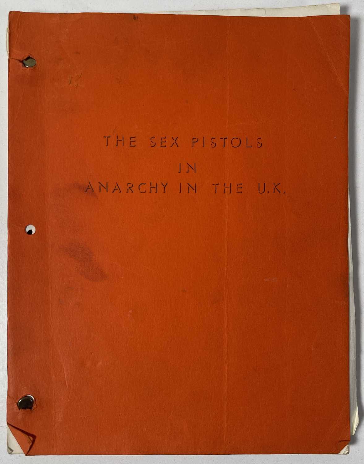 Lot 529 - THE SEX PISTOLS - EARLY DRAFT SCRIPT FOR 'WHO KILLED BAMBI' WITH ALTERNATE TITLE 'ANARCHY IN THE UK' (1977).