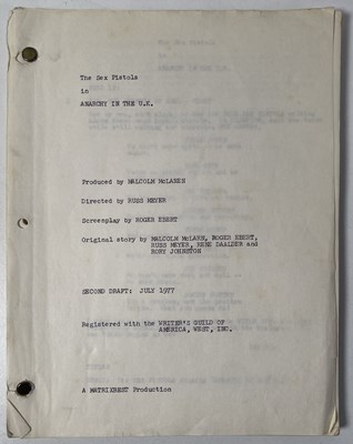 Lot 529 - THE SEX PISTOLS - EARLY DRAFT SCRIPT FOR 'WHO KILLED BAMBI' WITH ALTERNATE TITLE 'ANARCHY IN THE UK' (1977).