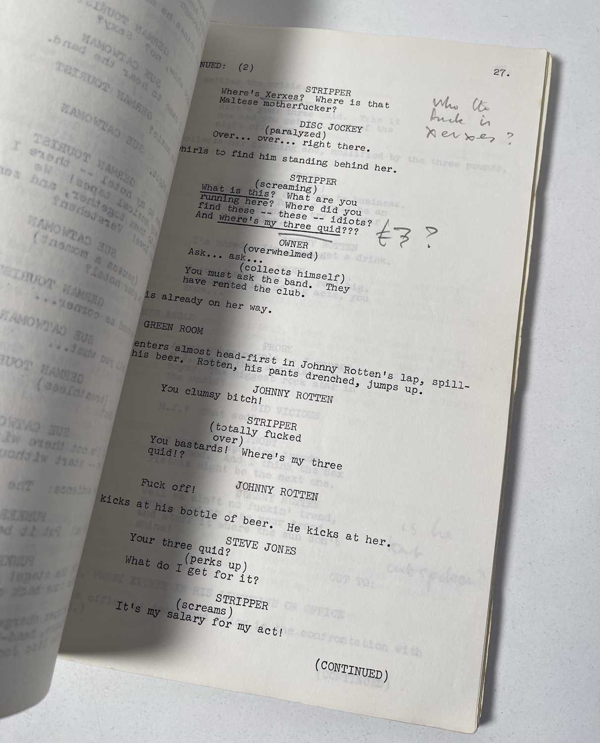 Lot 529 - THE SEX PISTOLS - EARLY DRAFT SCRIPT FOR