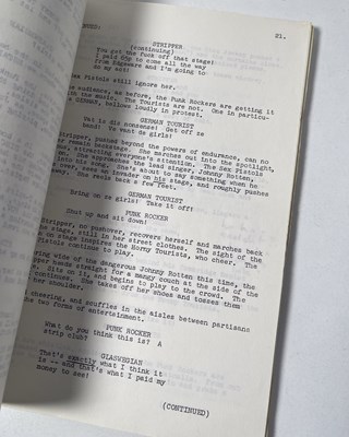 Lot 529 - THE SEX PISTOLS - EARLY DRAFT SCRIPT FOR 'WHO KILLED BAMBI' WITH ALTERNATE TITLE 'ANARCHY IN THE UK' (1977).