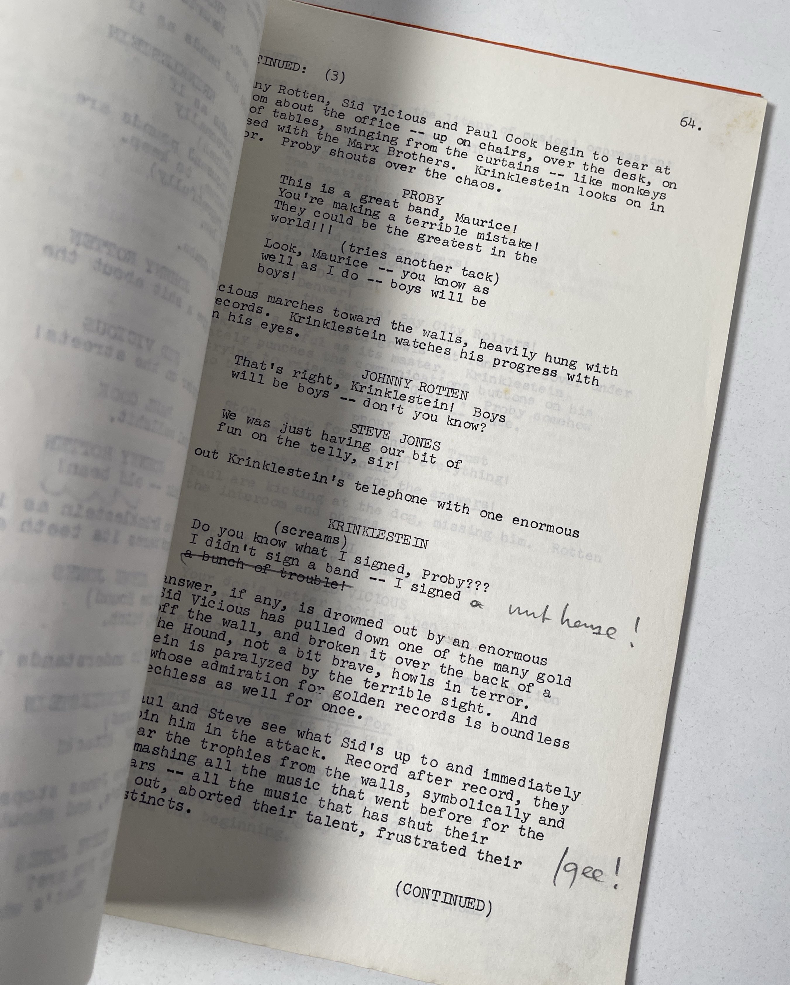 Lot 529 - THE SEX PISTOLS - EARLY DRAFT SCRIPT FOR