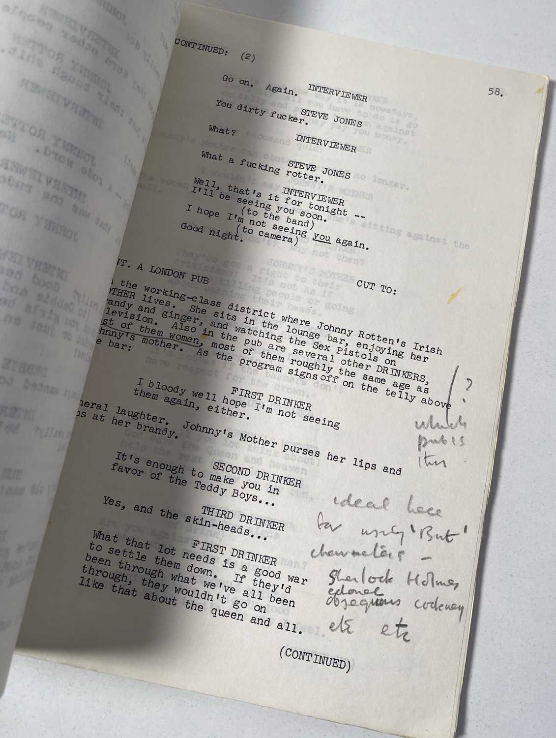 Lot 529 - THE SEX PISTOLS - EARLY DRAFT SCRIPT FOR