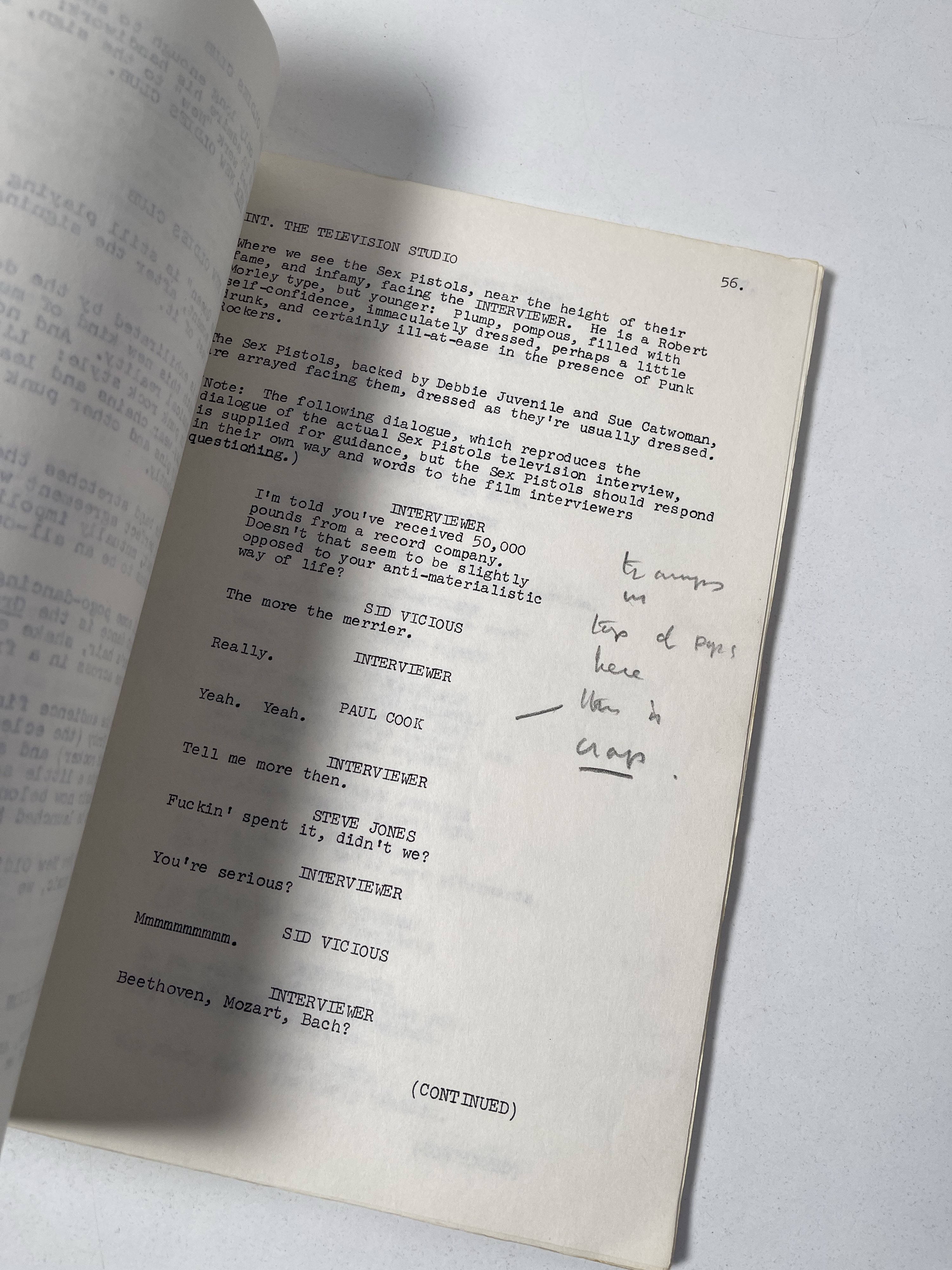 Lot 529 - THE SEX PISTOLS - EARLY DRAFT SCRIPT FOR