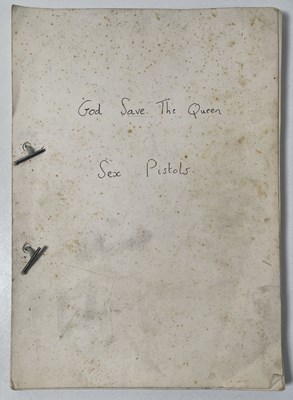 Lot 530 - THE SEX PISTOLS - EARLY DRAFT SCRIPT FOR 'WHO KILLED BAMBI' WITH ALTERNATE TITLE 'GOD SAVE THE QUEEN' (1977).