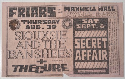 Lot 95 - SIOUXSIE AND THE BANSHEES - THE CURE - ORIGINAL FRIARS AYLESBURY HANDBILL.