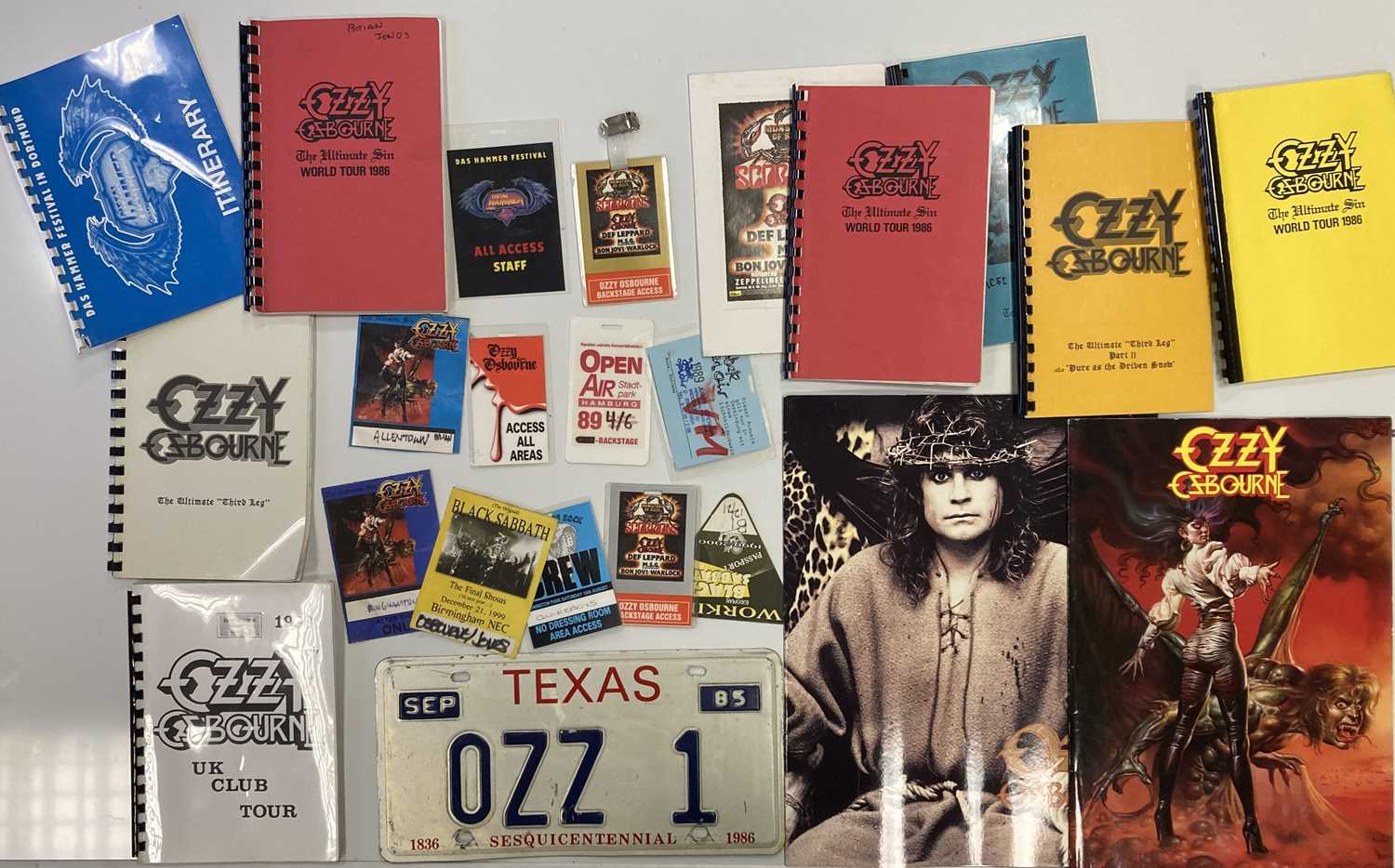 Lot 383 - OZZY OSBOURNE TOUR MEMORABILIA AND TEXAS LICENSE PLATE 