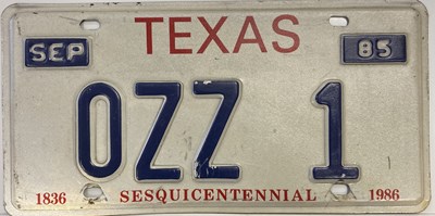 Lot 383 - OZZY OSBOURNE TOUR MEMORABILIA AND TEXAS LICENSE PLATE 