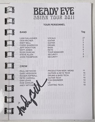 Lot 493 - OASIS INTEREST - ANDY BELL OWNED AND SIGNED BEADY EYE TOUR ITINERARIES.