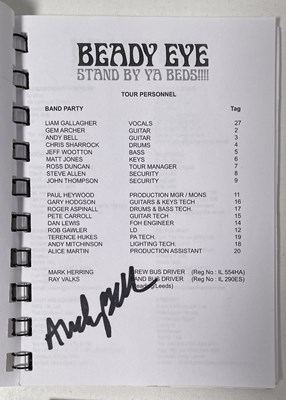 Lot 493 - OASIS INTEREST - ANDY BELL OWNED AND SIGNED BEADY EYE TOUR ITINERARIES.