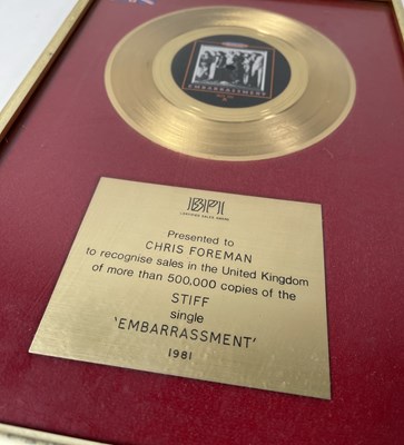 Lot 261 - MADNESS - ORIGINAL BPI GOLD DISC AWARD PRESENTED TO CHRIS FOREMAN FOR 'EMBARRASSMENT' (1981)