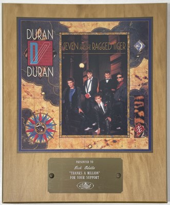 Lot 395 - DURAN DURAN - SEVEN AND THE RAGGED TIGER - IN HOUSE PRESENTATION PLAQUE.