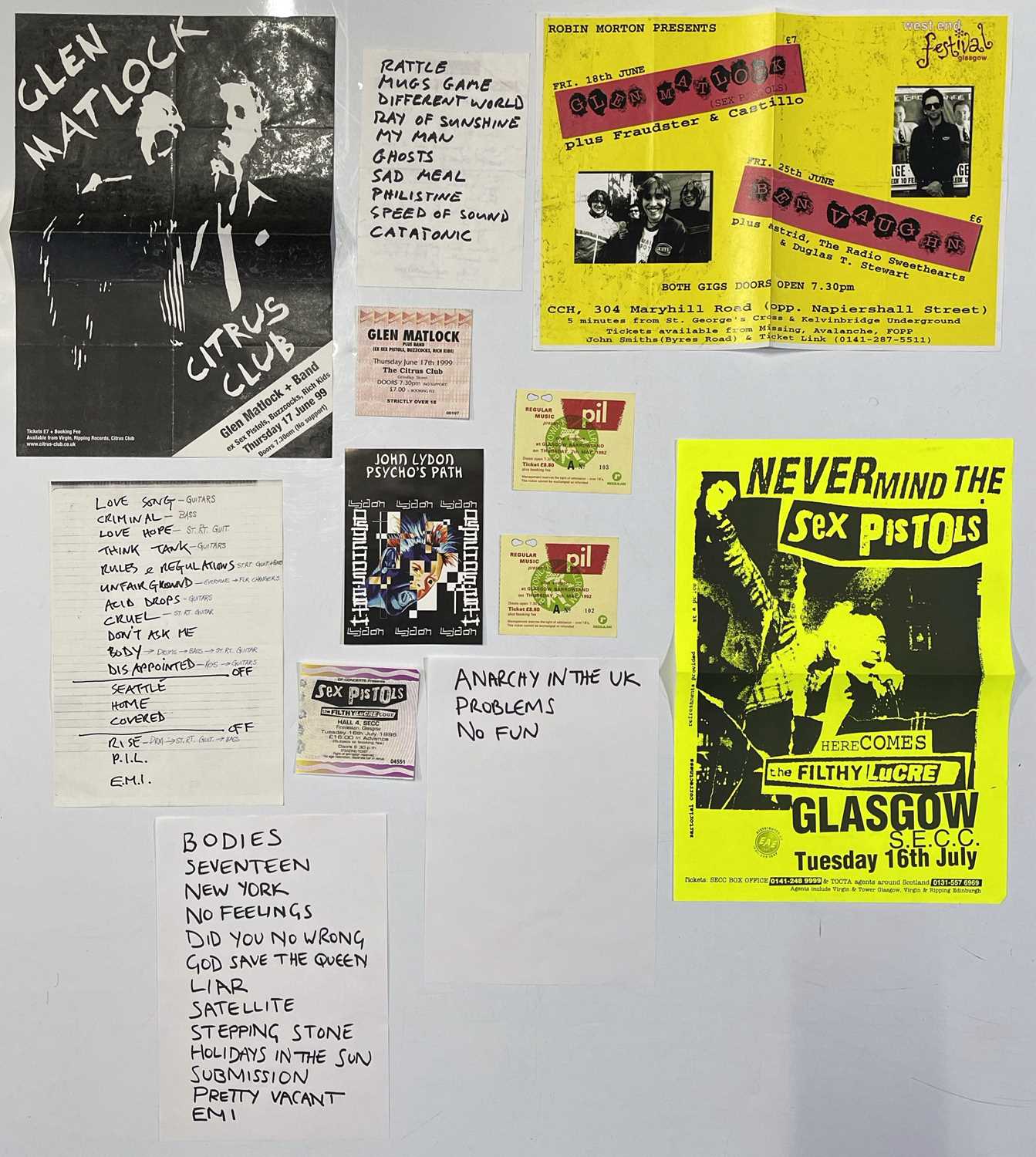 Lot 535 - SEX PISTOLS / SOLO MEMBERS - SET LISTS /