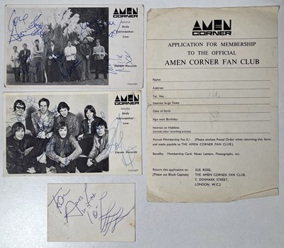 Lot 245 - AMEN CORNER - SIGNED ITEMS INC POSTCARDS / FAN CLUB MEMBERSHIP APPLICATION.