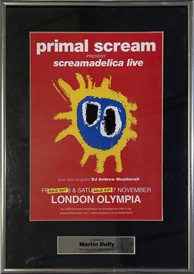 Lot 24 - PRIMAL SCREAM - SCREAMADELICA LIVE 'SOLD OUT' AWARD.