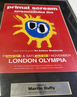 Lot 24 - PRIMAL SCREAM - SCREAMADELICA LIVE 'SOLD OUT' AWARD.
