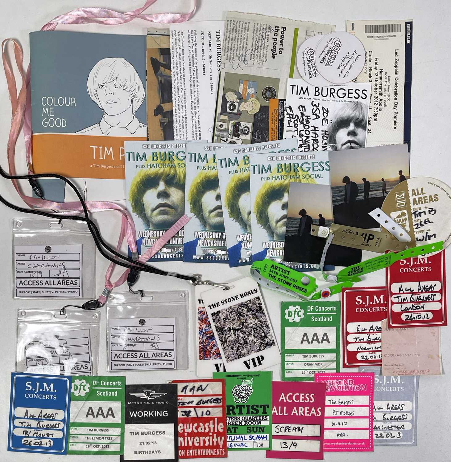 Lot 54 - TIM BURGESS / STONE ROSES / PRIMAL SCREAM - PASSES / WRISTBANDS ETC.