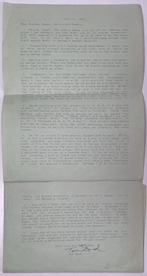 Lot 22 - THE MARTIN DUFFY COLLECTION - A LETTER FROM PRODUCER TOM DOWD TO THE BAND APPRAISING THEIR RECORDING OF 'GIVE OUT...' 1993.