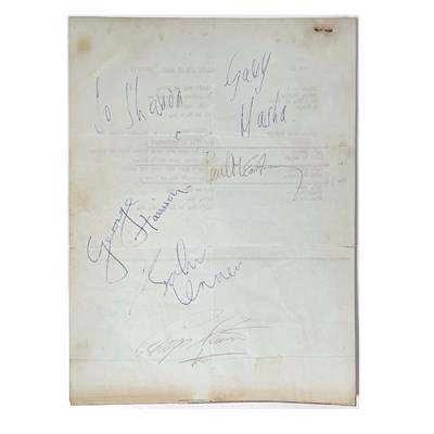 Lot 338 - THE BEATLES - MARCH 1964 SIGNATURES ON TOP OF THE POPS CAMERA SHEET WITH LYRICS.