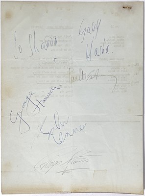 Lot 338 - THE BEATLES - MARCH 1964 SIGNATURES ON TOP OF THE POPS CAMERA SHEET WITH LYRICS.