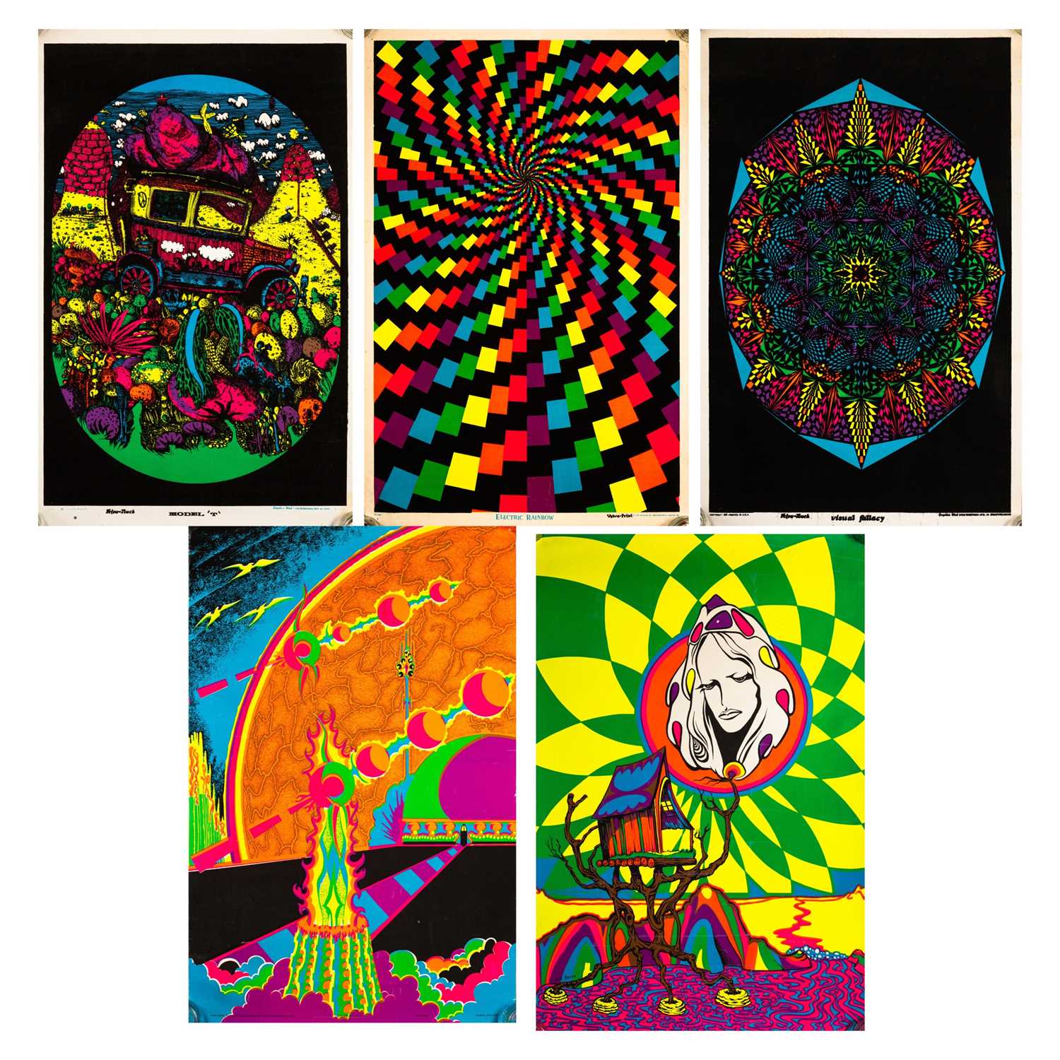 Lot 52 - BLACKLIGHT POSTERS - FIVE ORIGINAL 1970S DESIGNS INC VELVA PRINTS.