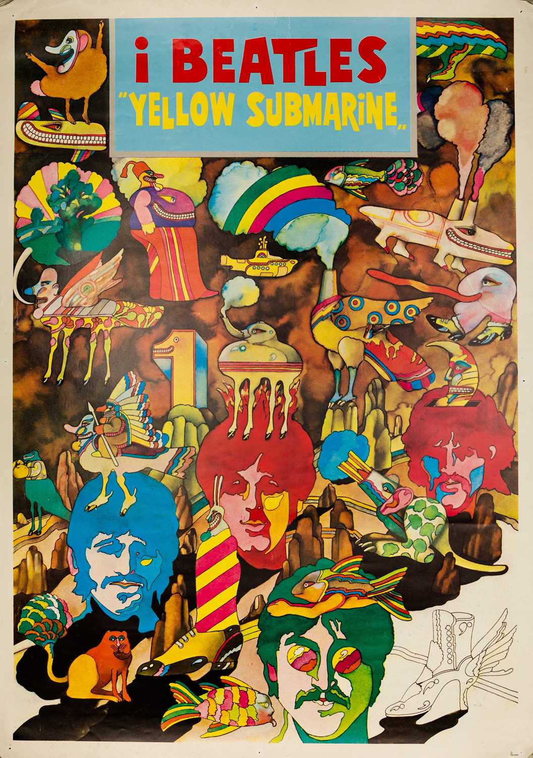 Lot 108 - THE BEATLES - ORIGINAL ITALIAN YELLOW SUBMARINE POSTER.