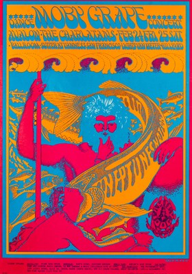 Lot 137 - VICTOR MOSCOSO - FD 49 - MOBY GRAPE/CHARLATANS - 1967 AVALON BALLROOM POSTER.