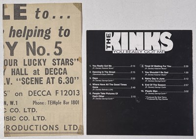 Lot 259 - THE KINKS - SIGNED C 1960S CUTTING AND CD BOOKLET.