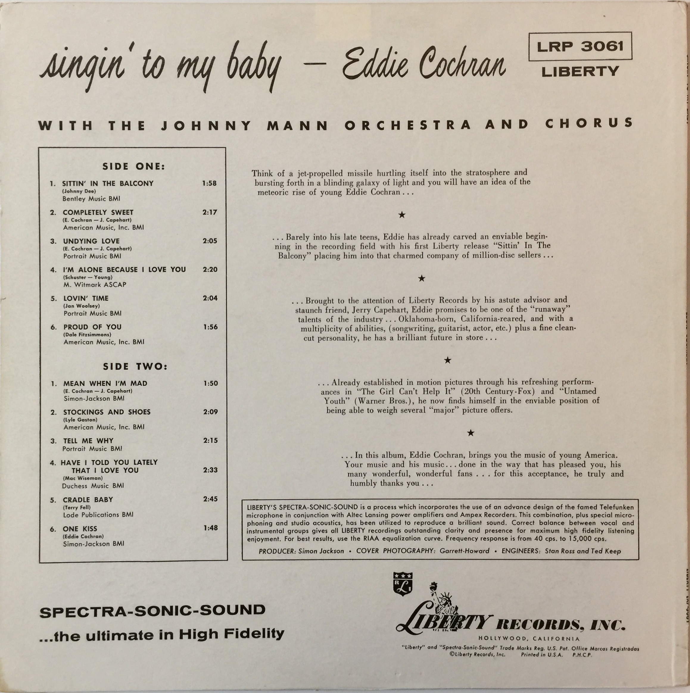 Lot 11 - EDDIE COCHRAN - SINGIN' TO MY BABY LP