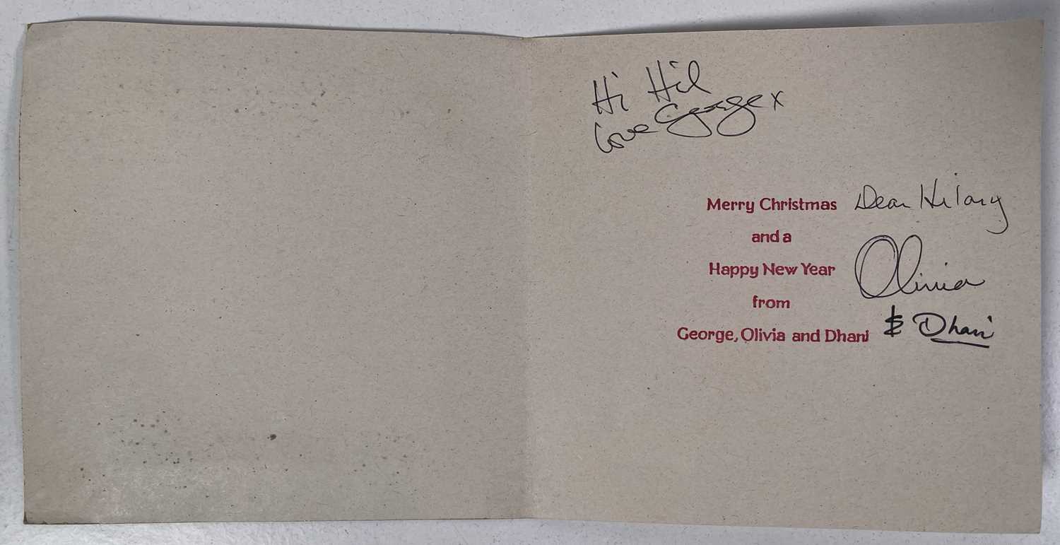 Lot 322 - THE BEATLES - CHRISTMAS CARD SIGNED BY GEORGE HARRISON, OLIVIA AND DHANI HARRISON.