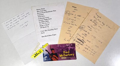 Lot 216 - THE BEATLES - PAUL MCCARTNEY - 1999 CAVERN CLUB SET LIST AND MEMORABILIA.