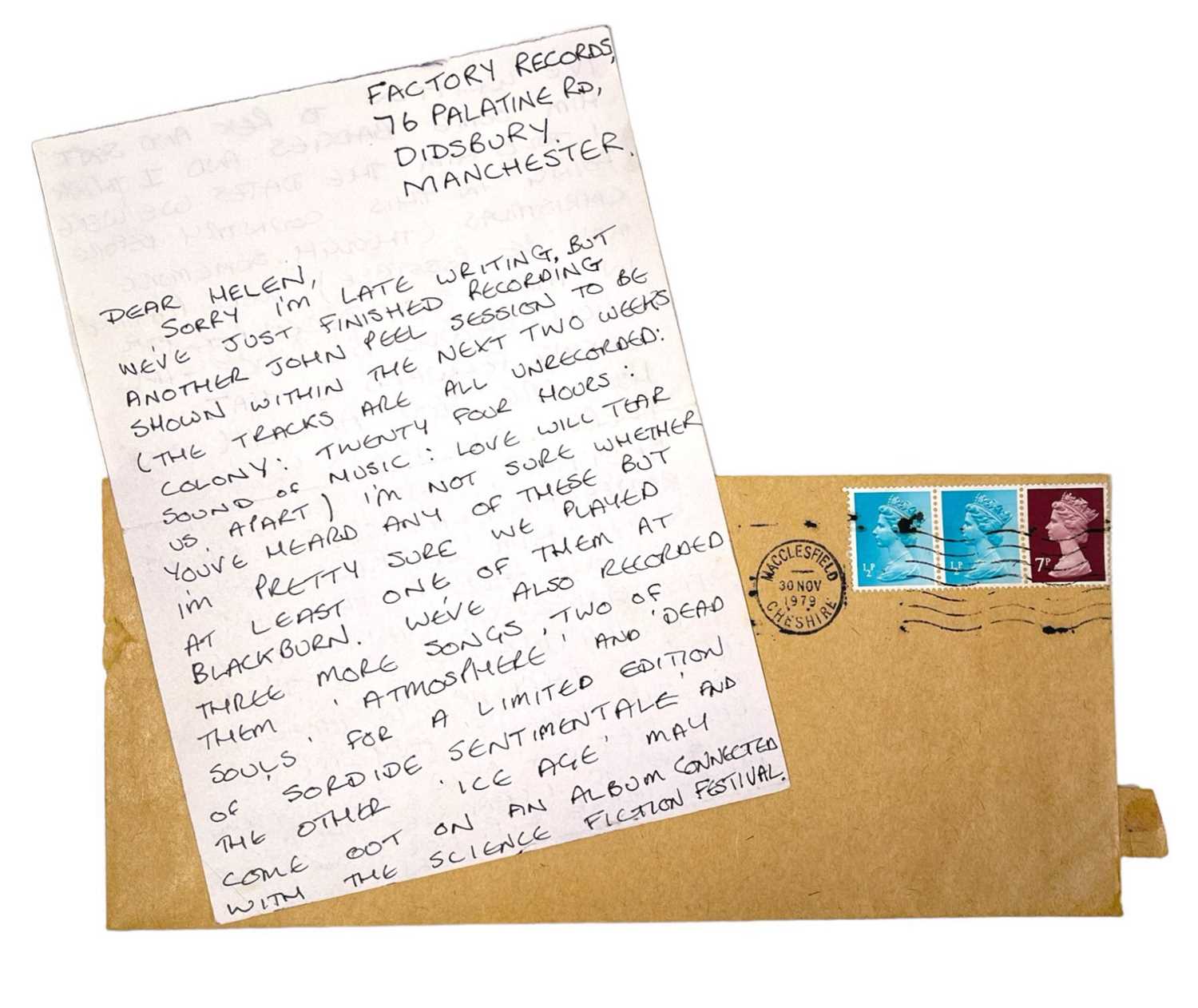 Lot 470 - JOY DIVISION - IAN CURTIS - A HANDWRITTEN