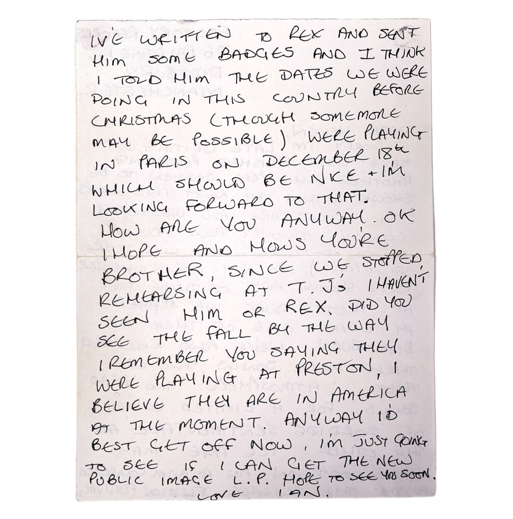 Lot 470 - JOY DIVISION - IAN CURTIS - A HANDWRITTEN