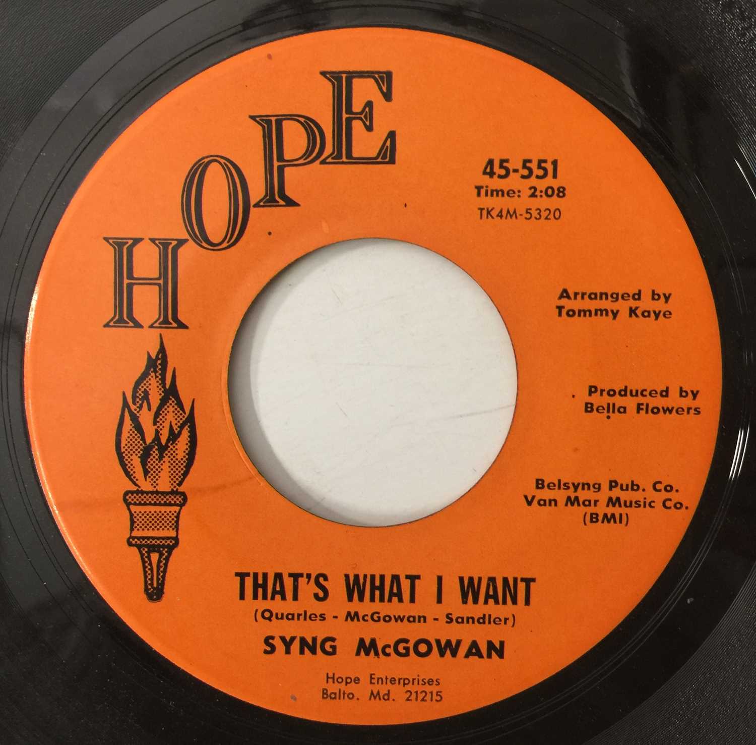 Lot 28 - SYNG MCGOWAN - THAT'S WHAT I WANT/ PEGGY DID 7" (US NORTHERN - HOPE - 45-551)