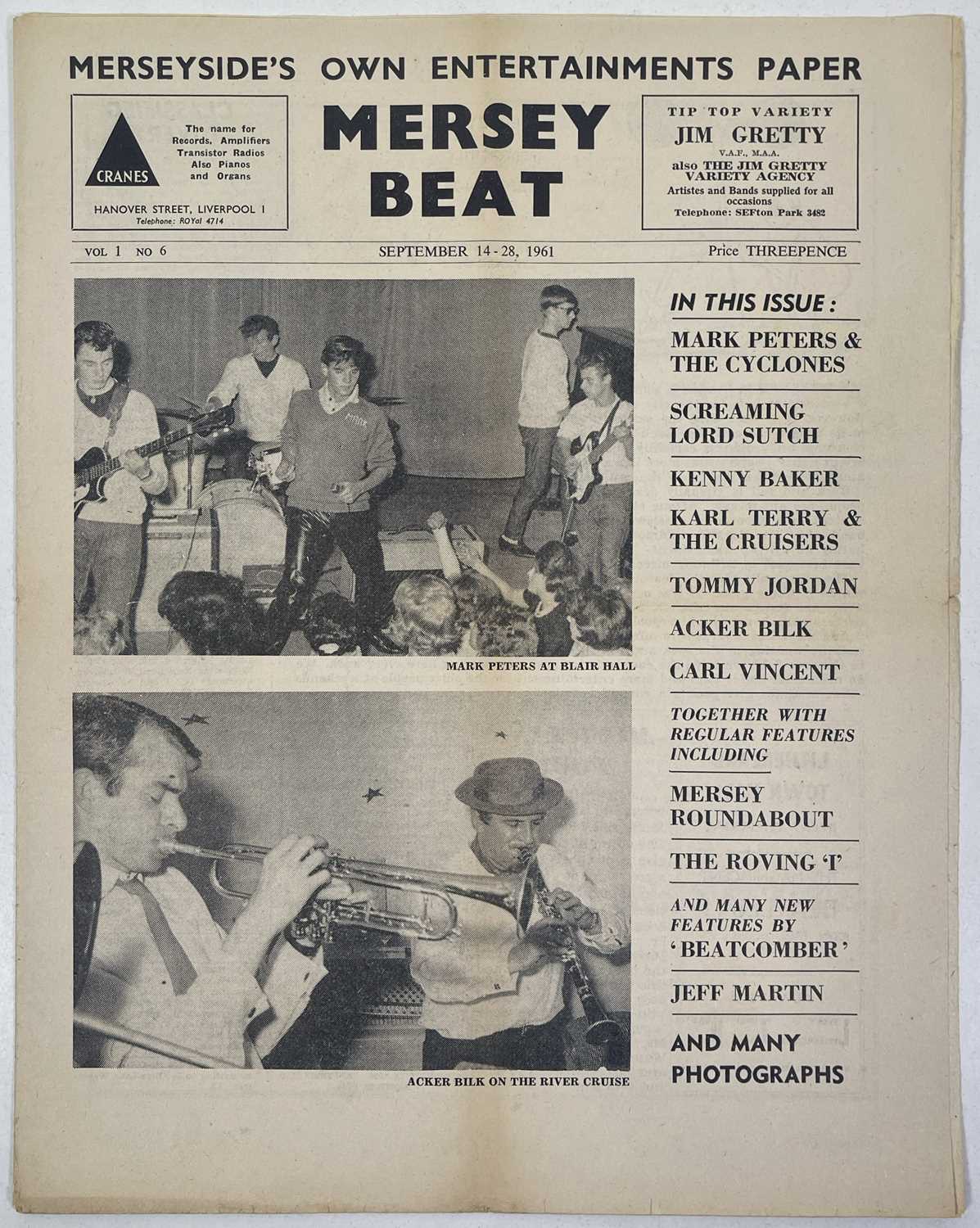 Lot 270 - ORIGINAL MERSEY BEAT NEWSPAPER - VOL 1 NUMBER 6 - BEATLES CAVERN LISTING.