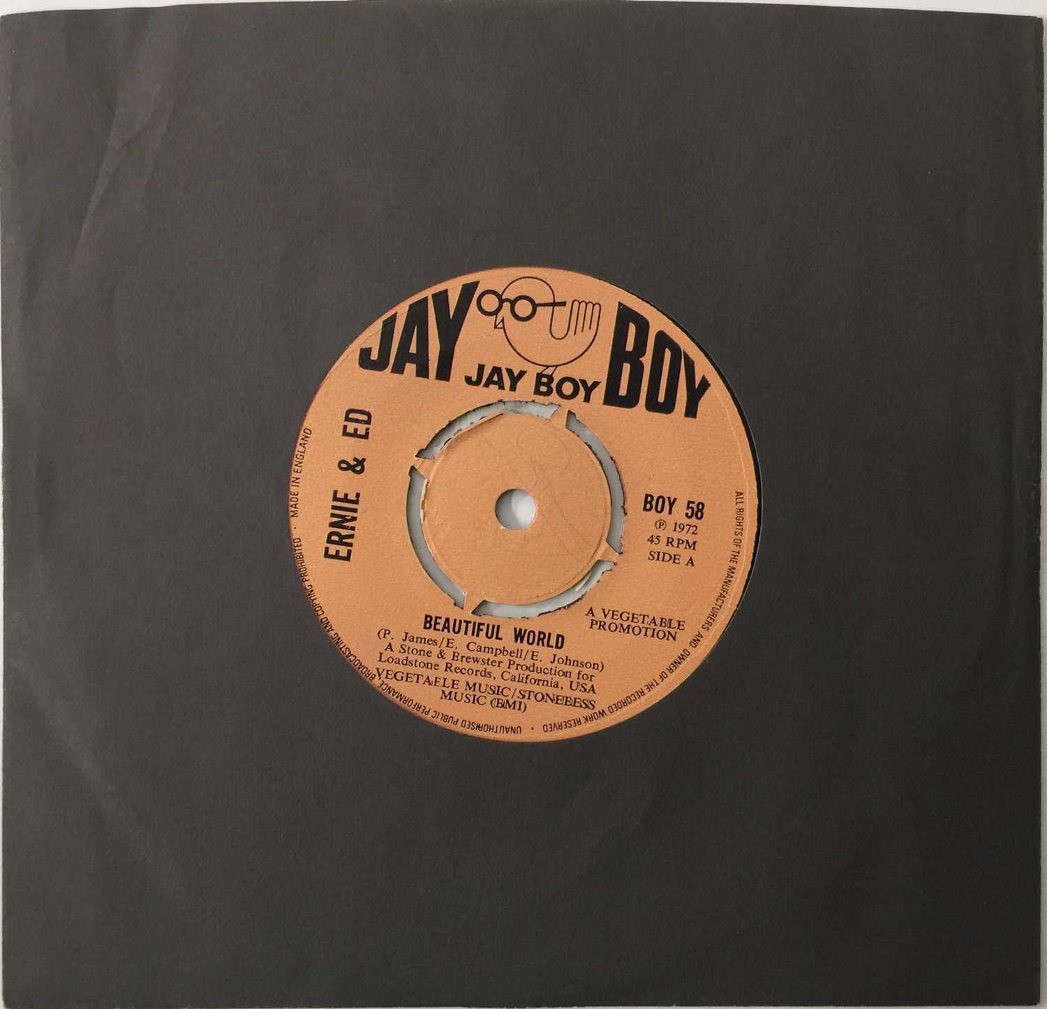 Lot 87 - ERNIE & ED - BEAUTIFUL WORLD/ INDICATION 7" (UK ORIGINAL - JAY BOY - BOY 58)