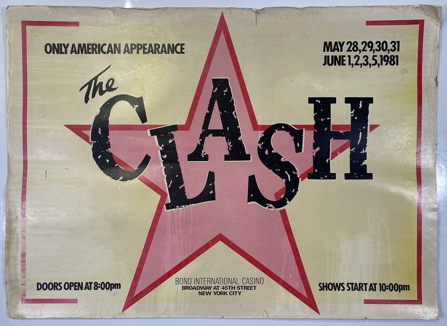 Lot 544 - THE CLASH - ORIGINAL AND RARE 1981 USA BONDS CASINO POSTER.