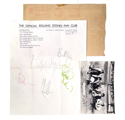 Lot 372 - THE ROLLING STONES - OFFICIAL FAN CLUB LETTER WITH SECRETARIAL SIGNATURES.