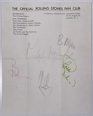 Lot 372 - THE ROLLING STONES - OFFICIAL FAN CLUB LETTER WITH SECRETARIAL SIGNATURES.