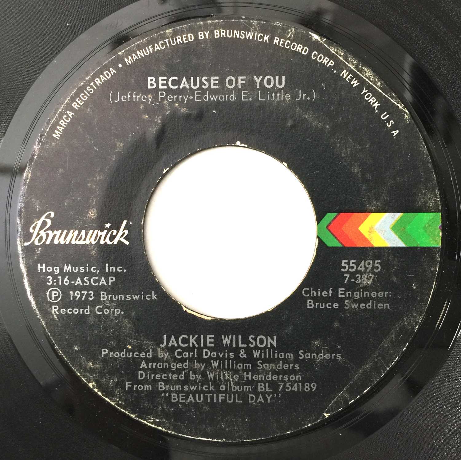 Lot 163 - JACKIE WILSON - BECAUSE OF YOU 7" (BRUNSWICK 55495)