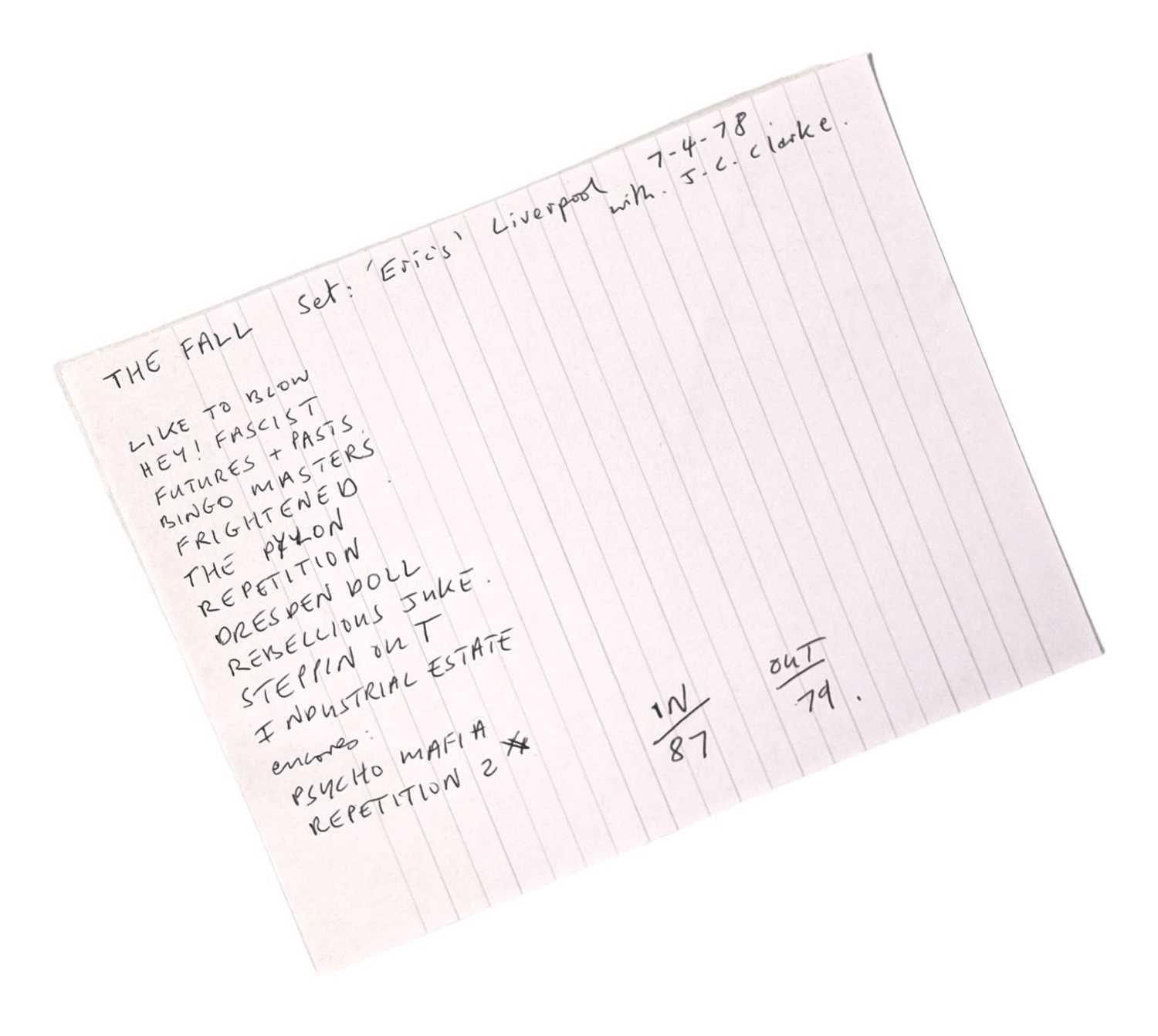 Lot 477 - MARK E. SMITH / THE FALL - HANDWRITTEN SET