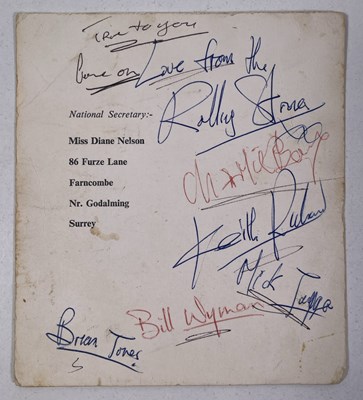 Lot 373 - THE ROLLING STONES - FULLY SIGNED EARLY FAN CLUB CARD.