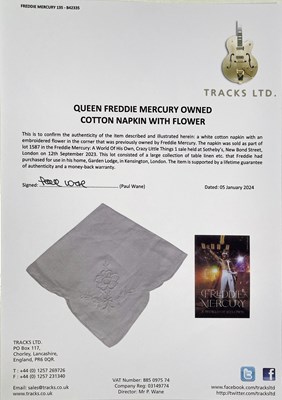 Lot 418 - QUEEN - FREDDIE MERCURY OWNED NAPKIN.