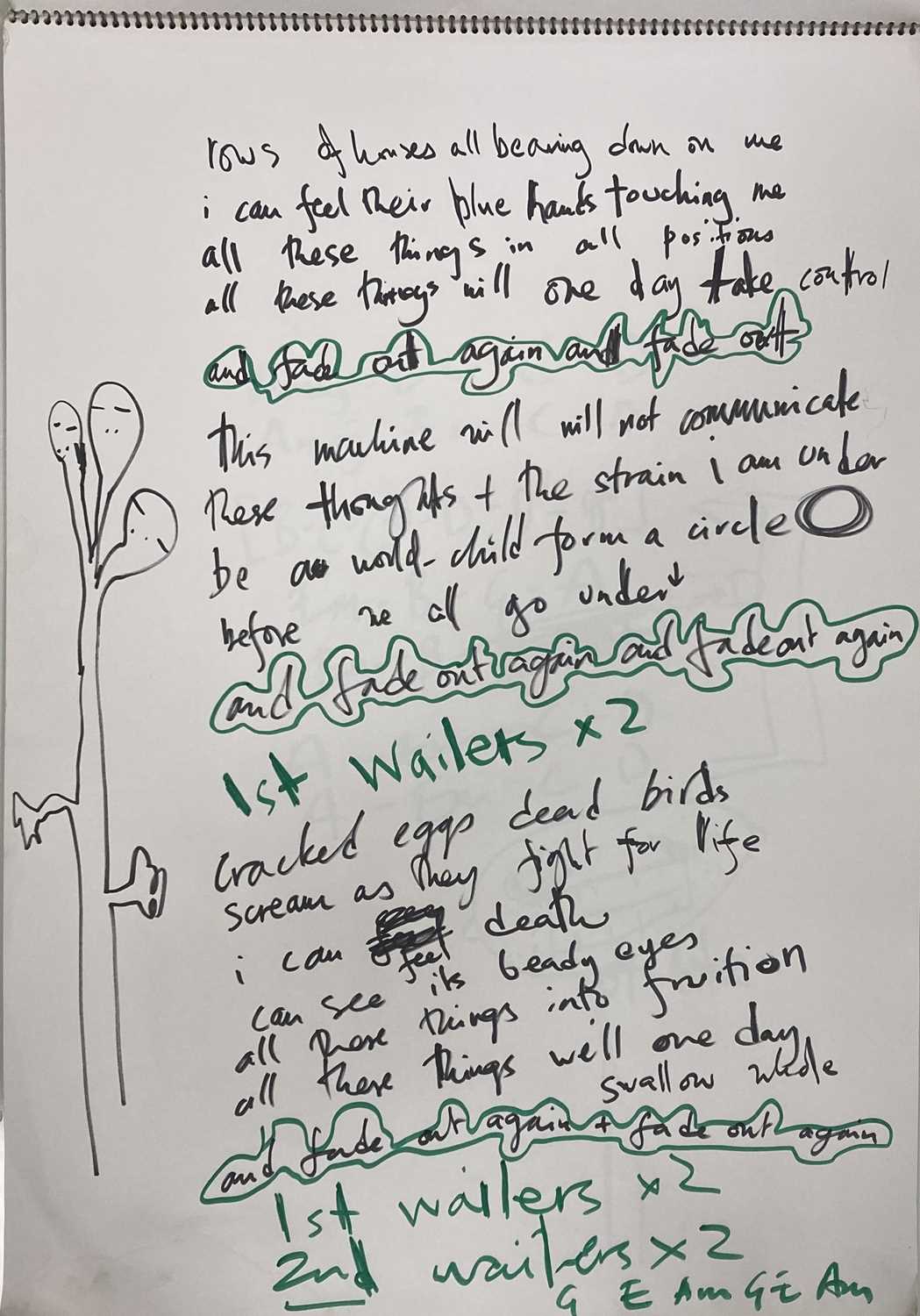 Lot 461 - RADIOHEAD A2 SKETCHBOOK WITH WORKINGS AND LYRICS FROM THEIR REHEARSAL FOR "THE BENDS" IN JANUARY 1994