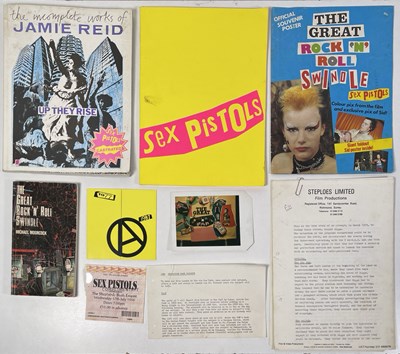 Lot 576 - THE SEX PISTOLS - POSTER MAGAZINE / ROCK N ROLL SWINDLE BOOK AND MORE.