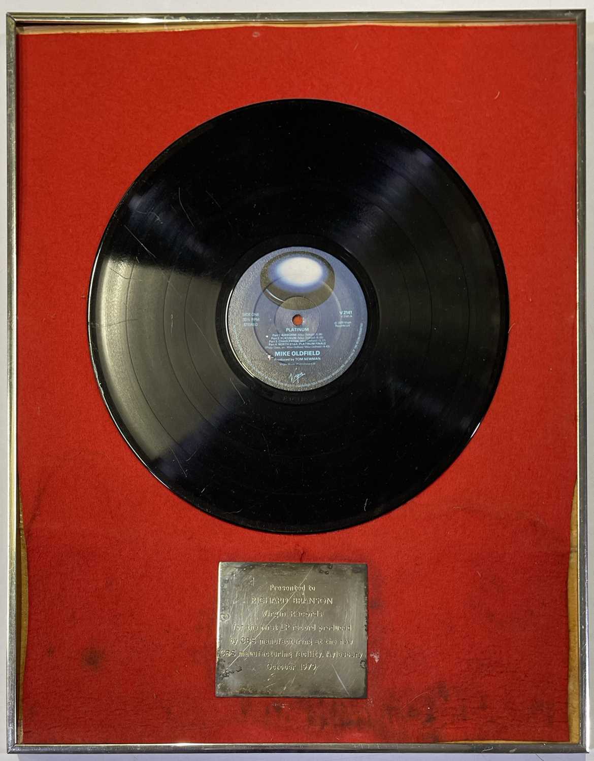 Lot 325 - CBS RECORDS/MIKE OLDFIELD/RICHARD BRANSON - A PRESENTATION AWARD GIVEN TO RICHARD BRANSON 1979.