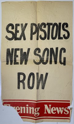 Lot 577 - THE SEX PISTOLS - 'NEW SONG ROW' ORIGINAL NEWSPAPER BILLBOARD POSTER.