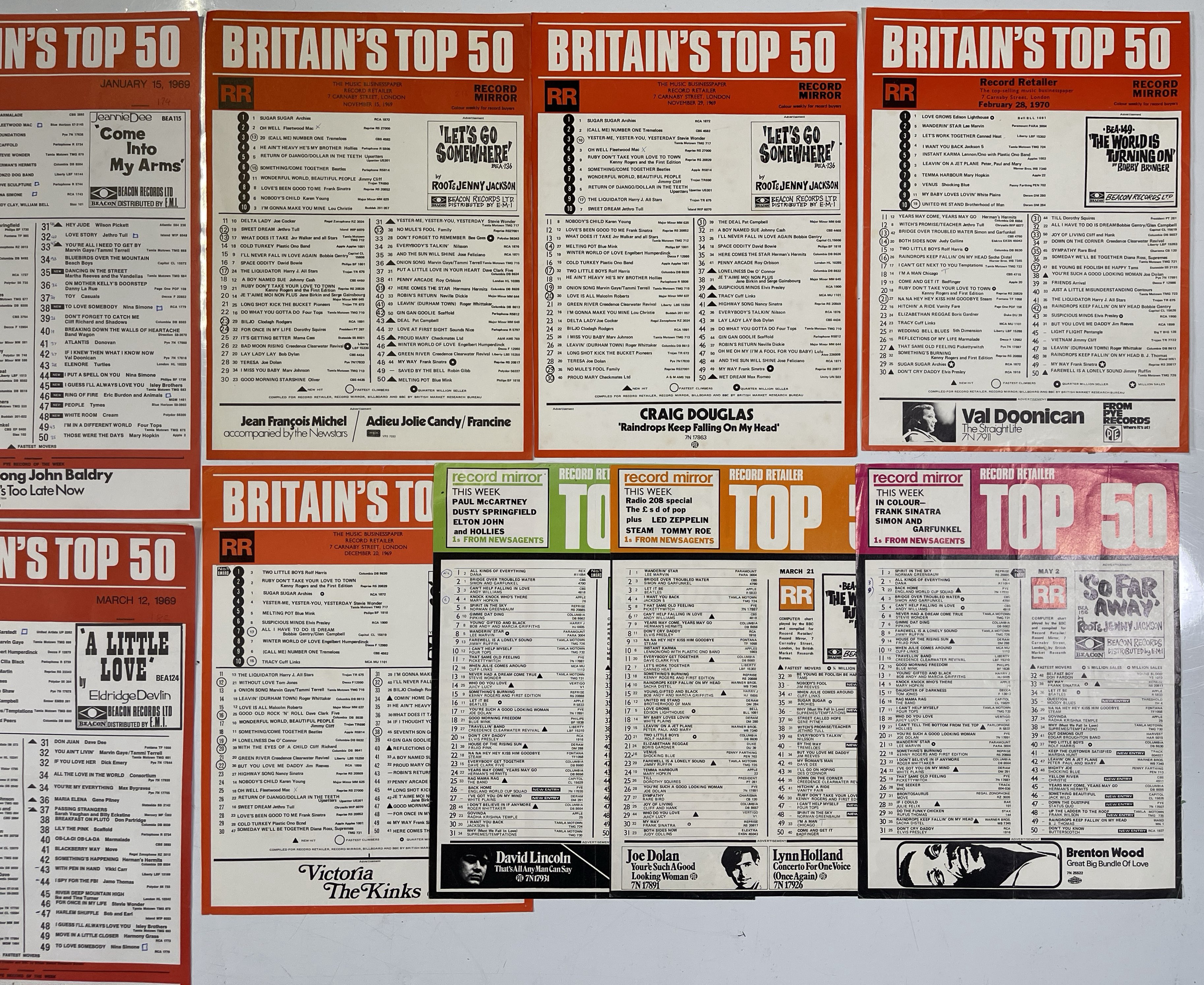 Lot 228 - TOP 50 CHART POSTERS C 66-70 INC BEATLES