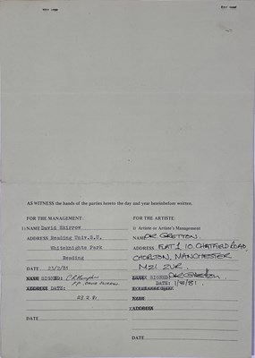 Lot 475 - NEW ORDER - ROB GRETTON SIGNED CONTRACT.